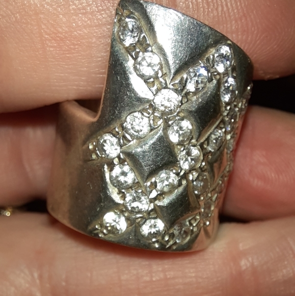 Vintage Jewelry - Solid 925 ring cz bypass cigar band ring stamped 925 sterling silver